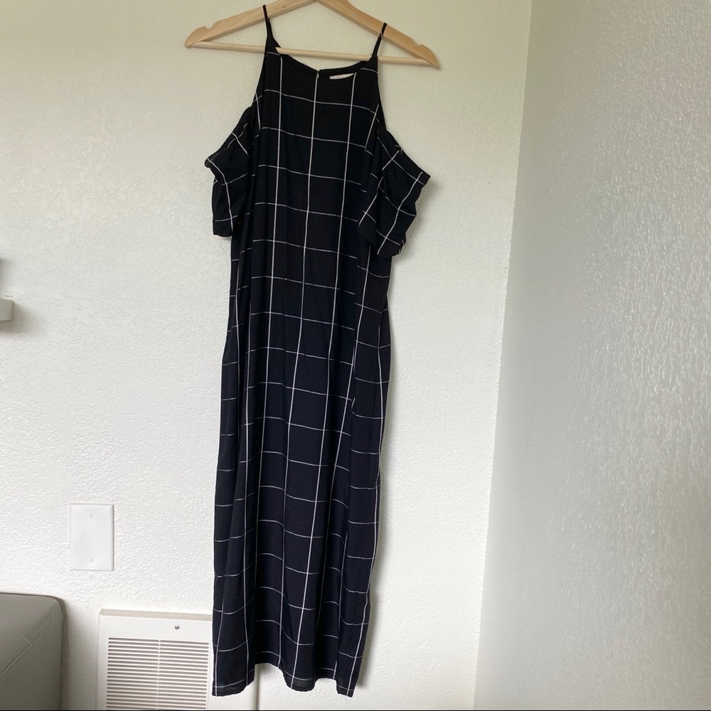 Wayf Dark Navy Grid Off-Shoulder Dress - Size S